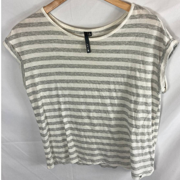 Joe’s Jeans t-shirt striped rolled sleeve Grey white Size Small - Picture 3 of 9